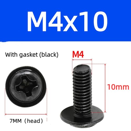 Image of 20 PCS Vesa Screws, VESA Compatible M4x10mm TV /Monitor Wall Mount Screws for 75x75mm and 100x100mm Brackets. Phillips Head M4 x 10mm Black with Washers
