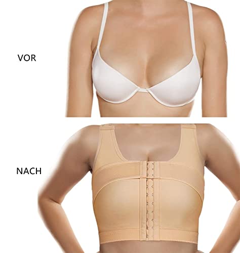 Bafully Postoperativer Halt Sport BH Vorderverschluss Racerback Abnehmbar Gepolsterter BH für Damen (as3, alpha, s, regular, regular, Beige)