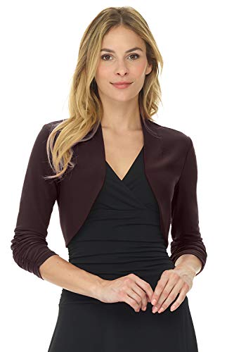 Image of Rekucci Women's Chic Soft Knit Stretch Bolero Shrug with Ruched Sleeves