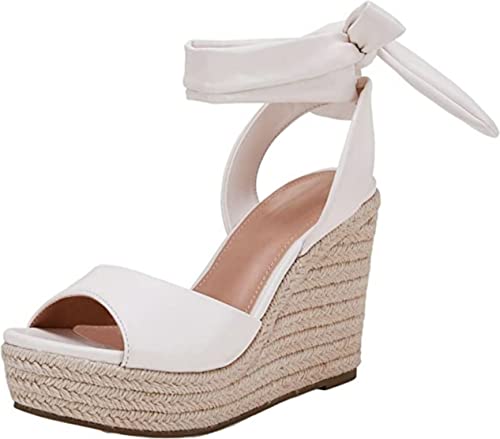 Image of SERAIH Womens Lace up Espadrilles Platform Wedges Sandals Heels Tie Ankle Strap Summer Dress Shoes
