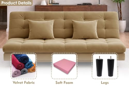 Image of Rosebell Modern 3-Seater Sofa Cum Bed Foldable Velevt Fabric Sofa, Seating, Stylish Design for Living Room, Guest Room & Office-Golden-Color