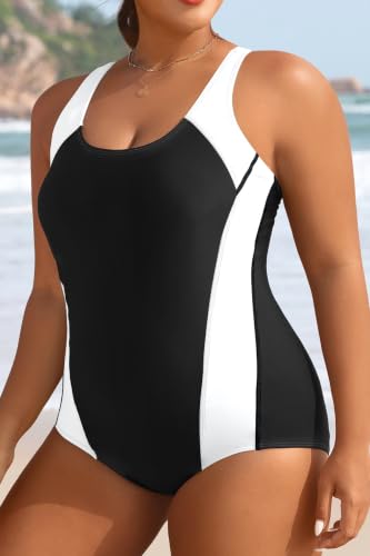 Image of Aqua Eve Plus Size Swimsuits Athletic One Piece Bathing Suit for Women Tummy Control Slimming Swimwear