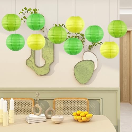 Image of Chinese Paper Lanterns - Pack of 10, 10-Inch Light Green /Green Hanging Lights for Birthday Party Decorations, Ceiling Decor, Rainbow Classroom, Wedding, and Home Party