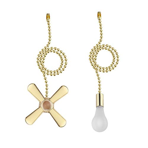 Image of Ceiling Fan Pull Chain Extender, Beaded Ball Extension Fan Pull Chain with Light Bulb and Fan Cord for Ceiling Light Lamp Fan Chain (Gold)