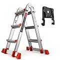 Soctone Ladder, A Frame 3 Step Ladder Extension Ladder, 13 Ft Muti Position Ladder & Removable Tool Tray with Stabilizer Bar, 330 lbs Weight Rating Telescoping Ladder for Household or Outdoor Work