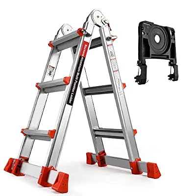 Soctone Ladder, A Frame 3 Step Ladder Extension Ladder, 13 Ft Muti Position Ladder & Removable Tool Tray with Stabilizer Bar, 330 lbs Weight Rating Telescoping Ladder for Household or Outdoor Work