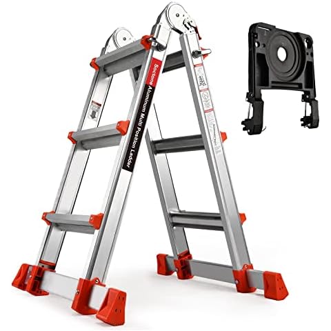 Soctone Ladder, A Frame 3 Step Ladder Extension Ladder, 11 Ft Multi Position Ladder & Removable Tool Tray with Stabilizer Bar, 330 lbs Weight Rating Telescoping Ladder for Household or Outdoor Work Cover
