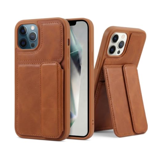 Image of amazon basics Luxury Vegan Leather Back Cover for iPhone 11 Pro Max | Built-in Card Holder Slot | Integrated Mobile Stand | Slim Shockproof Protective Case with Stitched Finish - Tan