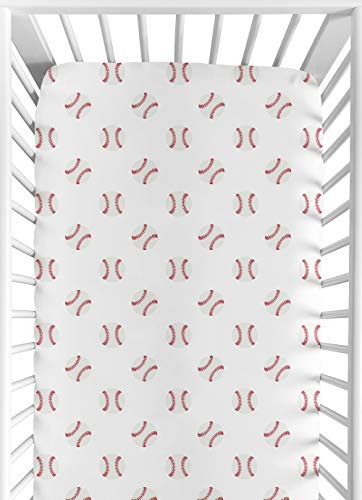 Image of Sweet Jojo Designs Fitted Baby Crib Sheets (Red and White Baseballs) for Boys, Infant Nursery, Toddler Room - Standard Size (Sport, Americana, Classic, Sports Theme for The Baseball Patch Collection)