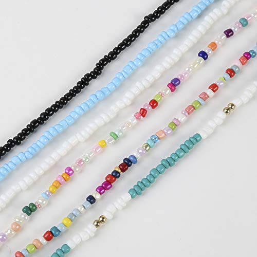 Beaded Choker Necklace For Women Chain Charm Choker Necklace Set Handmade Seed Bead Choker Summer Beach Jewelry For Women 12 Pcs #TOP6