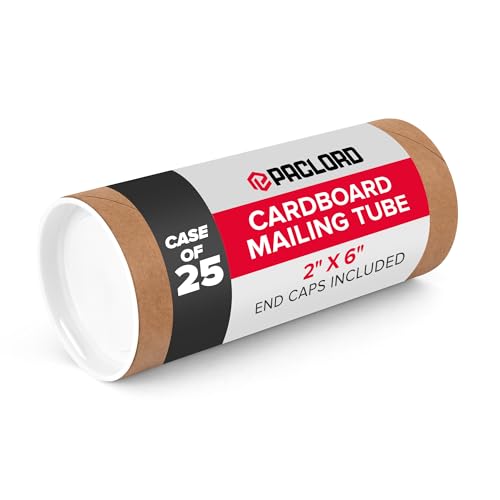 Paclord 2" x 6" Made in USA Kraft Paper Mailing Tube, Case of 25, 50 Caps