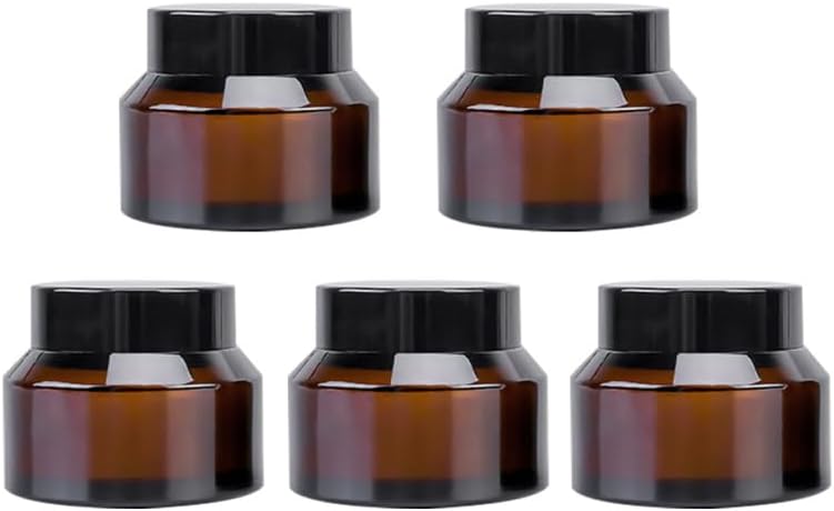 CALLARON 5Pcs Brown Glass Cosmetic Jars 1.7oz Empty Travel Cream Containers