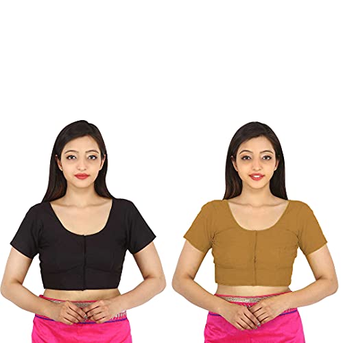 Image of Namita Women's Rubia Cotton Half Sleeve Readymade Blouse (U-COT-COM-2-BLACK-METEOR-38 Black 38)