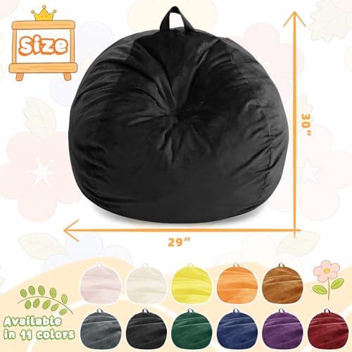 Image of Bean Bag Chairs for Kids - 2.5FT Round Memory Foam Furniture BeanBag Chair - Kids /Teens Bean Bag Sofa with Soft Micro Fiber Cover - Fluffy Couch for Playroom Living Room Bedroom, Carbon Black