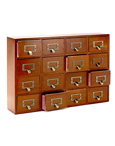 QWORK Desk Drawer Organizer, Wooden Vintage Apothecary Cabinet with 16