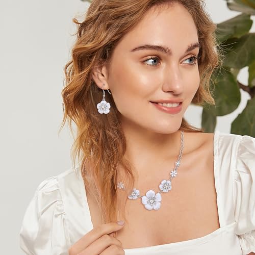 Crysdue Flower Collar Necklace Earrings Set, Floral Statement Summer Beach Chokers Necklaces Jewelry for Women2