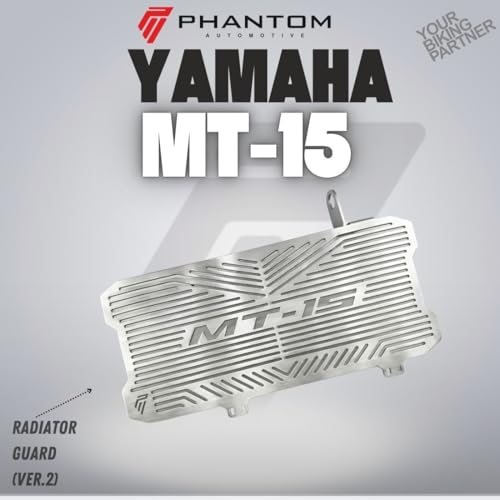 Image of Phantom Radiator Guard Yamaaha MT-15 | Version 2 | 1.5 mm Stainless Steel | Rustproof & Dustproof | Gloss Finish -Silver