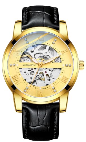 Montres mécaniques pour hommes montre automatique étanche bracelet cuir noir BESTKANG