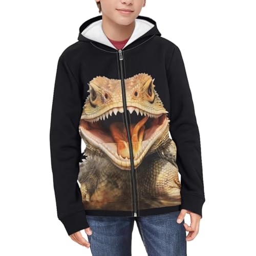 HUIACONG Novelty Zip Up Hoodie for Boys 10-12 Bearded Dragon Lizards Hoodies Sweatshirts Kids Long Sleeve Shirt Fall Jacket Girls Hooded Pullover Athletic Clothes Tops