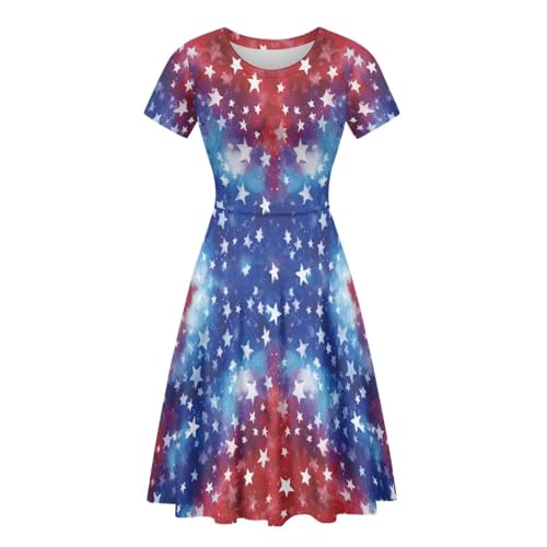 Image of HUGS IDEA Womens Puffy Swing Midi Dress Round Neck Short Sleeve Party A-Line Dresses