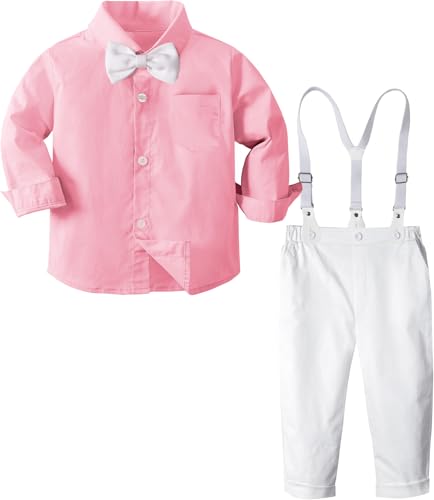 Image of A&J DESIGN Toddler Boys Suit with Suspender Baby Wedding Dress Outfit Kids Formal Clothes Set