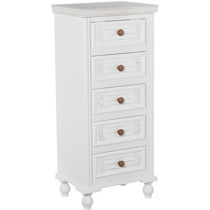 DRW Sinfonier con 5 cajones de Madera DM en Blanco y Crema 93x40x30 cm