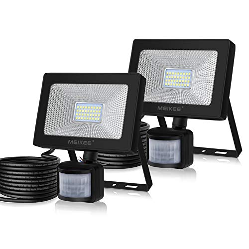 MEIKEE 30W Projecteur led Détecteur de présence luminosité 3000LM, lampe de capteur de mouvement PIR noir de style traditionnel de sécurité extérieure murale classée IP66 pour jardin, garage et cour