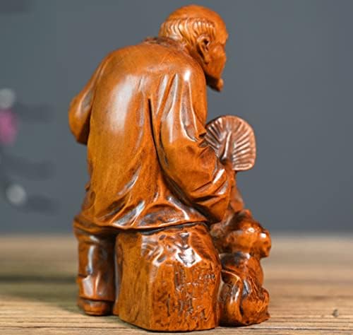 ZQ018- 12 x 9 X7.5 cm Stunning Hand Carved Boxwood Carving: Sweet Old Couple