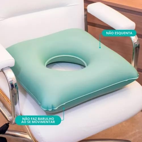 Almofada Ortopédica Quadrada Com Orifício 2 Em 1 Água E Inflável Até 130Kg Cor Verde Beniq
