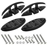 A.I.FORCE 4-Pack 5″ Marine Grade Folding Boat Cleats – Flip-Up Dock Mooring Rope Cleat Set with Long & Short Screws, 2-Hole Design for Boat, Kayak, Motorboat, Deck, Black