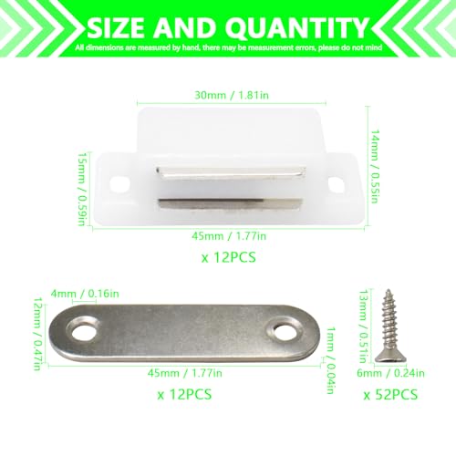12Pack Plastic Cabinet Magnetic Door Catch with Screws for Kitchen Bathroom Cupboard Wardrobe Closet Closures Cabinet Door Drawer Latch 15lb (White)
