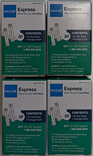 On Call Express Blood Glucose Diabetic Test Strips- 200 count Value Bundle (4boxof50)