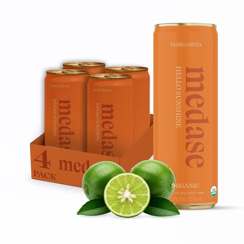 MEDASE Margarita "Hello Sunshine" Non-Alcoholic Mocktail (12oz 4 Pack) Authentic Taste, Healthy and Organic Drink, Alcohol Free Beverage, Low Calorie, Gluten Free, Vegan, GMO Free