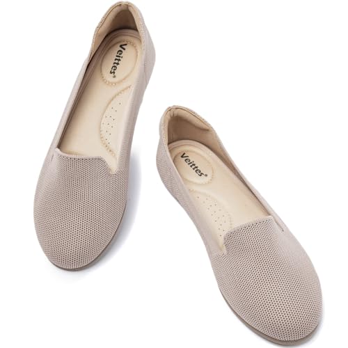 Veittes Women's Wide Width Flats Shoes, Comfort Elegent Soft Ladies Knitted Ballet Shoes.2