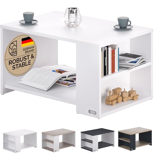 Casaria® Tavolino Divano da Caffè con Ripiano 2 Scomparti 90x60x50cm in Legno Carico Max 50kg Tavolo Basso Soggiorno Salotto