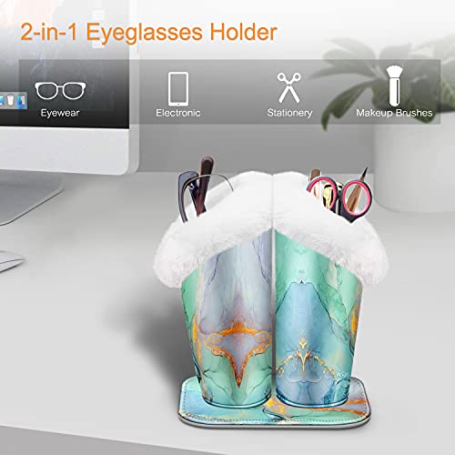 Image of FINTIE Plush Lined Double Eyeglasses Holder with Magnetic Base, Glasses Stand Case Organizer for Desk, Nightstand, Office
