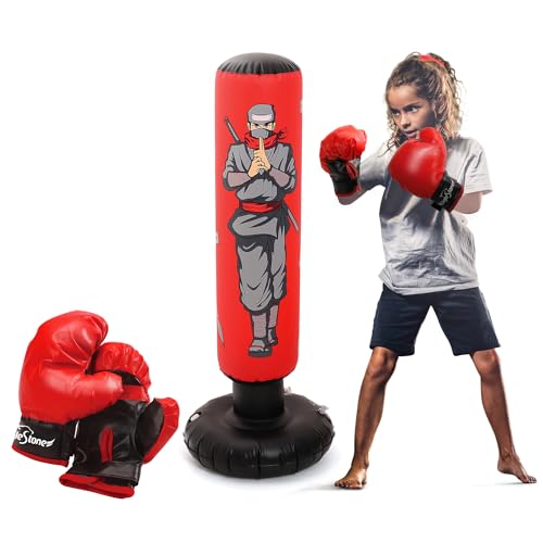 47' Kids Punching Bag with Boxing Gloves – Inflatable Boxing Bag for Boys & Girls, Standing Training Toy for Fitness & Stress Relief