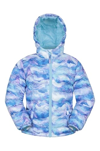 Mountain Warehouse Printed Seasons Kids Padded Jacket - Water Resistant Puffer Coat, Lightweigh, Elasticised Cuffs, Boys & Girls - For Spring Summer Pale Blue (Printed) Kids Size 9-10 Years