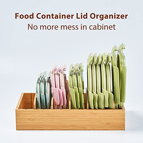 Umilife Kitchen Cabinet Organizer For Food Storage Container Lids, With Adjustable Dividers, Bamboo Drawer Caddy, Box For Kitchen Storage And Organization #TOP2