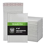 Quality Park Bubble Mailers, 4 x 8 Shipping Envelopes, Self-Seal, Durable White Padded Envelopes, Redi-Strip Peel Off Closure, 50 Per Box (QUA85929)