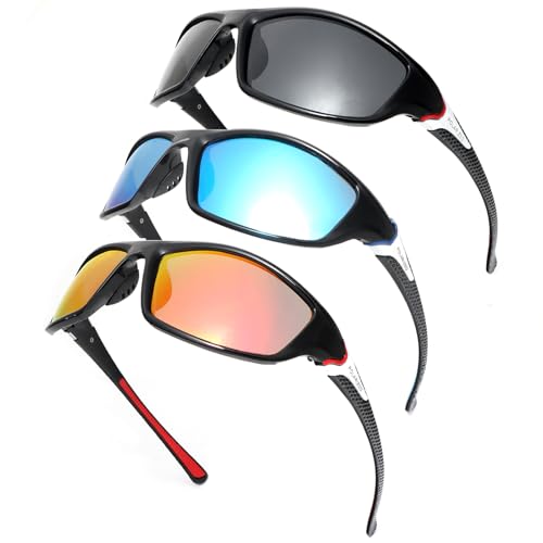 Polarized Sports Sunglasses for Men Women, Sun glasses Outdoors for Cycling Fishing Driving 3 Pack