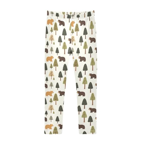 ZZKKO Girls Leggings Forest Tree Brown Bear Toddler Girls Clothes Toddler Comfortable Bottoms Girl Leggings 3T-10Y