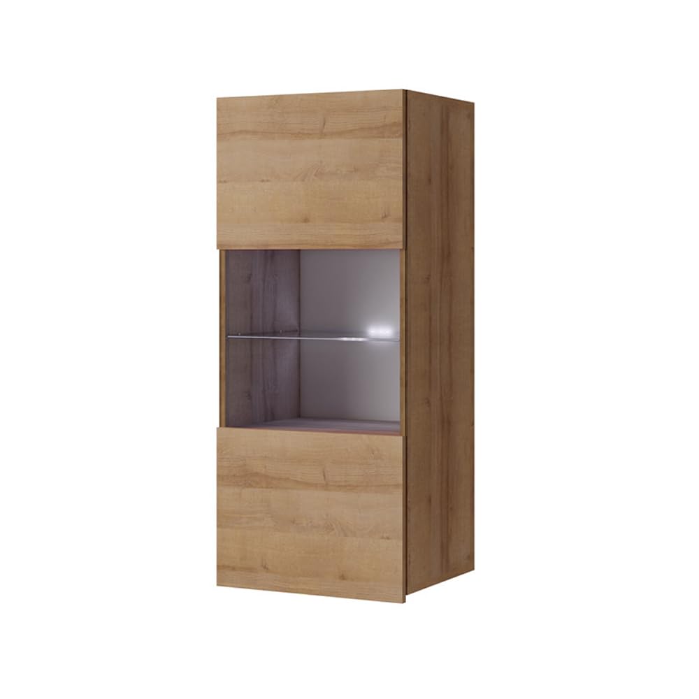 Lomadox Wohnwand Anbauwand Eiche Nb. 6-teilig Modern, mit 2 Hängevitrinen mit Beleuchtung, 2 Stauraumschränke, 2 TV-Lowboards