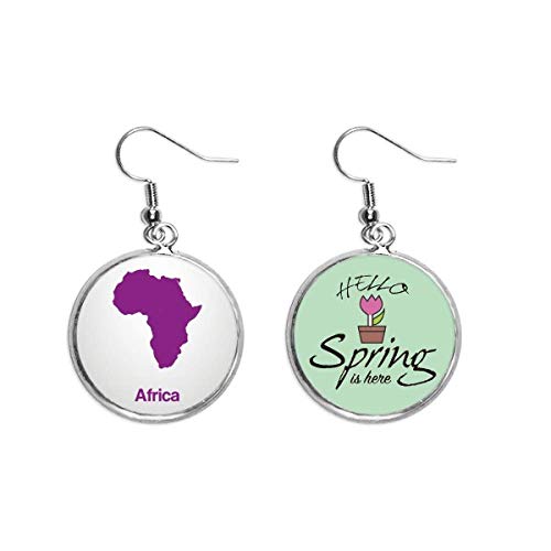 Pendientes de mapa de África violeta con patrón de ilustración primaveral