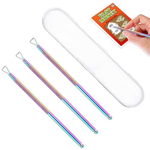 Image of Ymapinc 3Pcs Lottery Ticket Scratcher Tool, Metal Lotto Ticket Scratcher, Scratching Aid for Lottery Enthusiasts,Stainless Steel,Rainbow Finish,Portable and Easy to Use