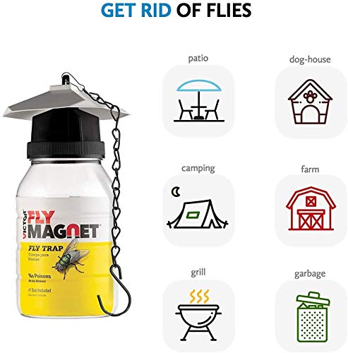 Sewanta Victor M380 [Set Of 2] Reusable Outdoor Fly Traps 32 Oz - Fly Magnet Bait Trap - Made In Usa - Bundled With 2 Bait Cebo And 2 Hanging Chains #TOP4