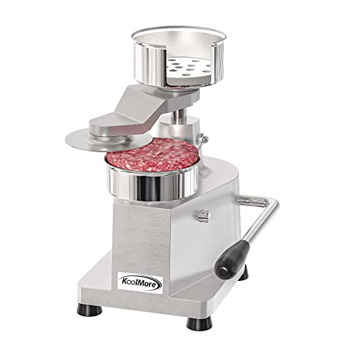 Image of KoolMore Burger Press Patty Maker for 4 inch Hamburgers, Stainless-Steel Manual Forming Machine for Personal and Commercial Foods, Heavy Duty Processor, Includes Pattie Papers (CHM-4), Silver
