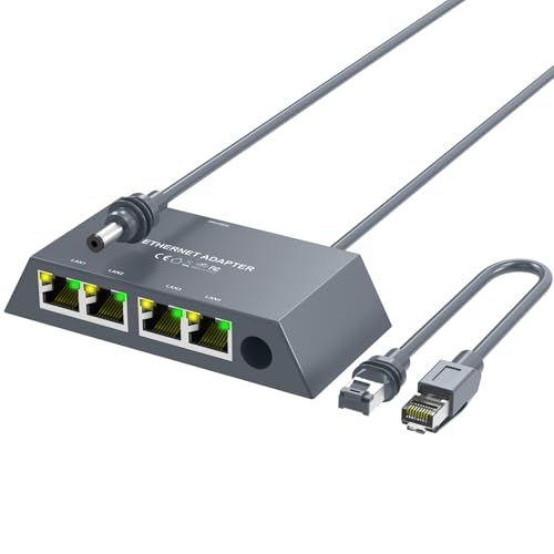 Starlink Gen3/Mini Ethernet Adapter with 4 RJ45 Ports Multi Ports Starlink Ethernet Adapter with Wired External Network for Other Devices and Network Cable[4 Devices Networked Simultaneously]