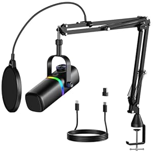 aokeo Mikrofon PC mit Mikrofonarm,AK-10 USB/XLR Dynamisches Gaming Mikrofon für Podcast,Streaming mit RGB-Beleuchtung,Lautstärker... und Rauschunterdrückung