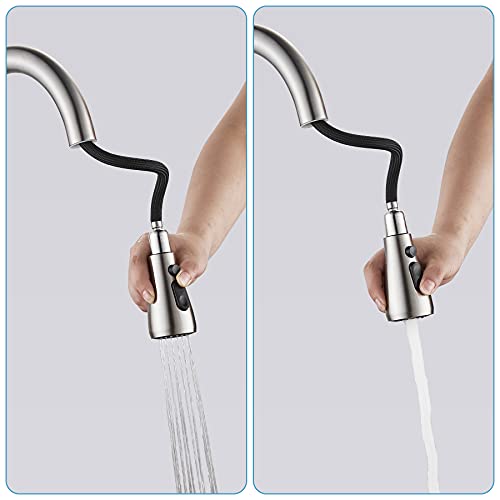 Ksucbohar Brushed Kitchen Sink Faucet With Pull Down Sprayer Single Handle Kitchen Faucets 360 Swivel High Arc Home Stainless Steal Faucets, Brushed Nickel Without Base Plate #TOP6